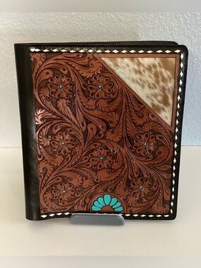 Tooled Leather Portfolio Western Style Turquoise Accents